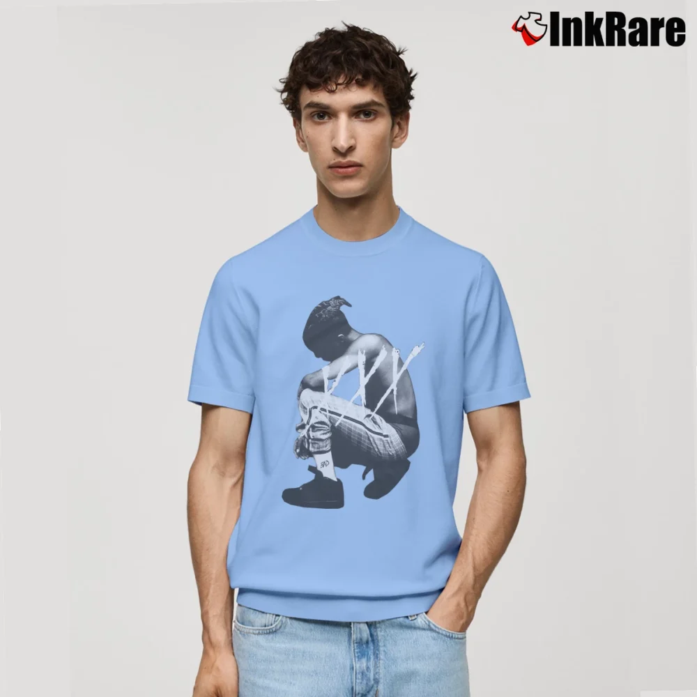 Men’s Xxxtentacion Kneeling Photo Classic T-Shirt in light blue | Soft, Breathable Everyday Wear