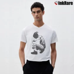 Men’s Xxxtentacion Kneeling Photo V-Neck Tee in white | Sharp, Breathable, Everyday Staple