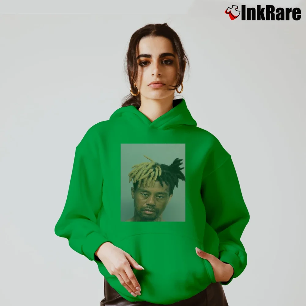 Women’s XXXTentacion Tiger Woods Mugshot Parody Cozy Hoodie in irish green | Warm, Structured, Stylish
