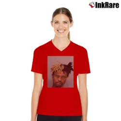 Women’s XXXTentacion Tiger Woods Mugshot Parody V-Neck Tee in red | Chic Neckline, Soft Texture