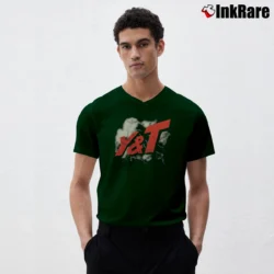 Men’s Y&T Black Tiger 1982 Tour Concert Rock V-Neck Tee in forest green | Sharp, Breathable, Everyday Staple