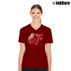Women’s Y&T Black Tiger 1982 Tour Concert Rock V-Neck Tee in maroon | Chic Neckline, Soft Texture