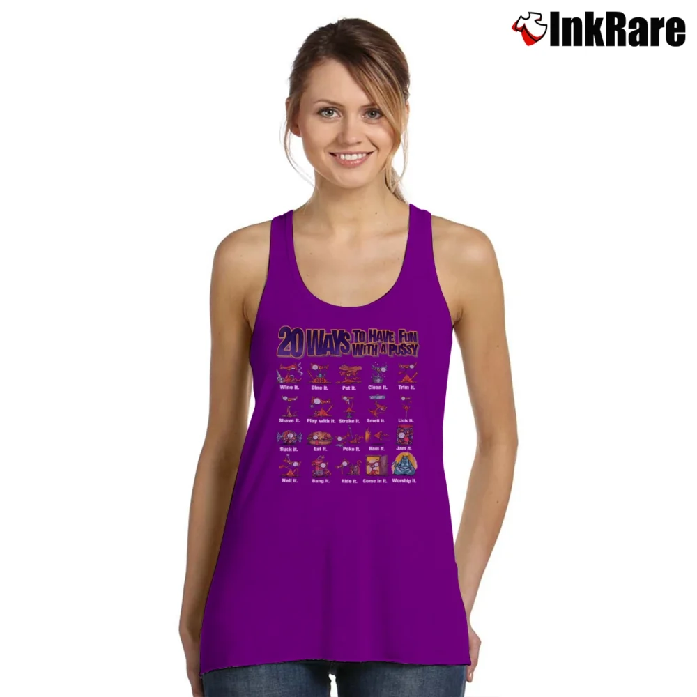 Women’s Y2K Pussy Cat Parody Funny Cute Tank Top in purple | Lightweight, Movement-Friendly