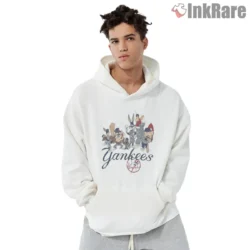 Yankees Looney Tunes Shirt with cartoon squad on white hoodie