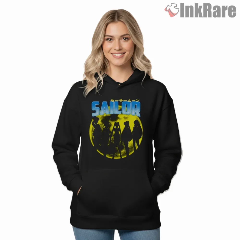 Yellow Moon Magical Girl Silhouette Shirt on black hoodie for women graphic tee
