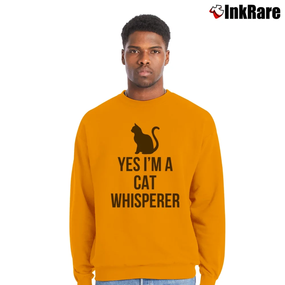 Men’s Yes I'm A Cat Whisperer Funny Crewneck Sweatshirt in orange | Cozy Fabric, Clean Style