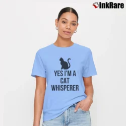 Women’s Yes I'm A Cat Whisperer Funny Signature T-Shirt in light blue | Soft, Flattering Fit