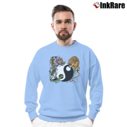 Men’s Yin Yang Dragon And Tiger Symbol Crewneck Sweatshirt in light blue | Cozy Fabric, Clean Style