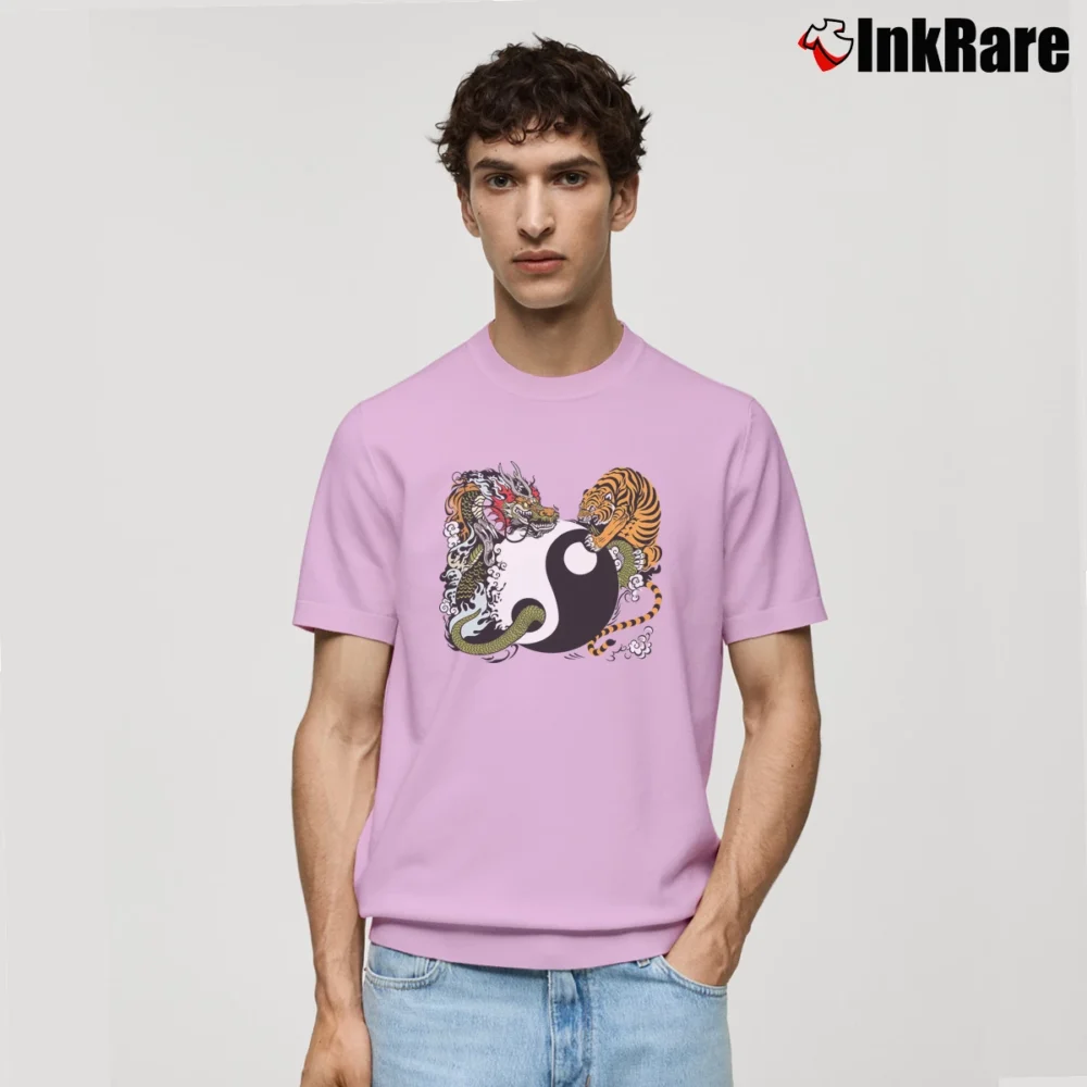 Men’s Yin Yang Dragon And Tiger Symbol Classic T-Shirt in light pink | Soft, Breathable Everyday Wear