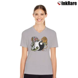 Women’s Yin Yang Dragon And Tiger Symbol V-Neck Tee in sport grey | Chic Neckline, Soft Texture