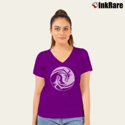 Women’s Yin Yang Dragon Symbol Zen Meditation Yoga V-Neck Tee in purple | Chic Neckline, Soft Texture