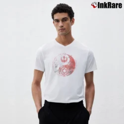 Men’s Yin Yang Star Wars Logo Watercolor Funny V-Neck Tee in white | Sharp, Breathable, Everyday Staple