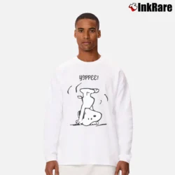 Men’s Yippee Funny Snoopy Handstand Long-Sleeve Shirt in white | Sleek, Lightweight, Year-Round Wear