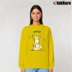 Women’s Yippee Funny Snoopy Handstand Relaxed Sweatshirt in yellow | Soft, Laid-Back Vibe