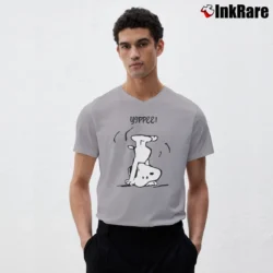 Men’s Yippee Funny Snoopy Handstand V-Neck Tee in sport grey | Sharp, Breathable, Everyday Staple