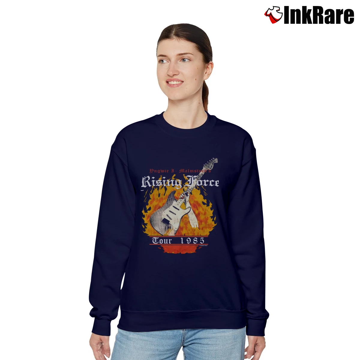 Yngwie Malmsteen Rising Force Women’s Relaxed Sweatshirt in navy – Cozy Casual Women’s Yngwie Malmsteen Rising Force Relaxed Sweatshirt in navy | Soft, Laid-Back Vibe