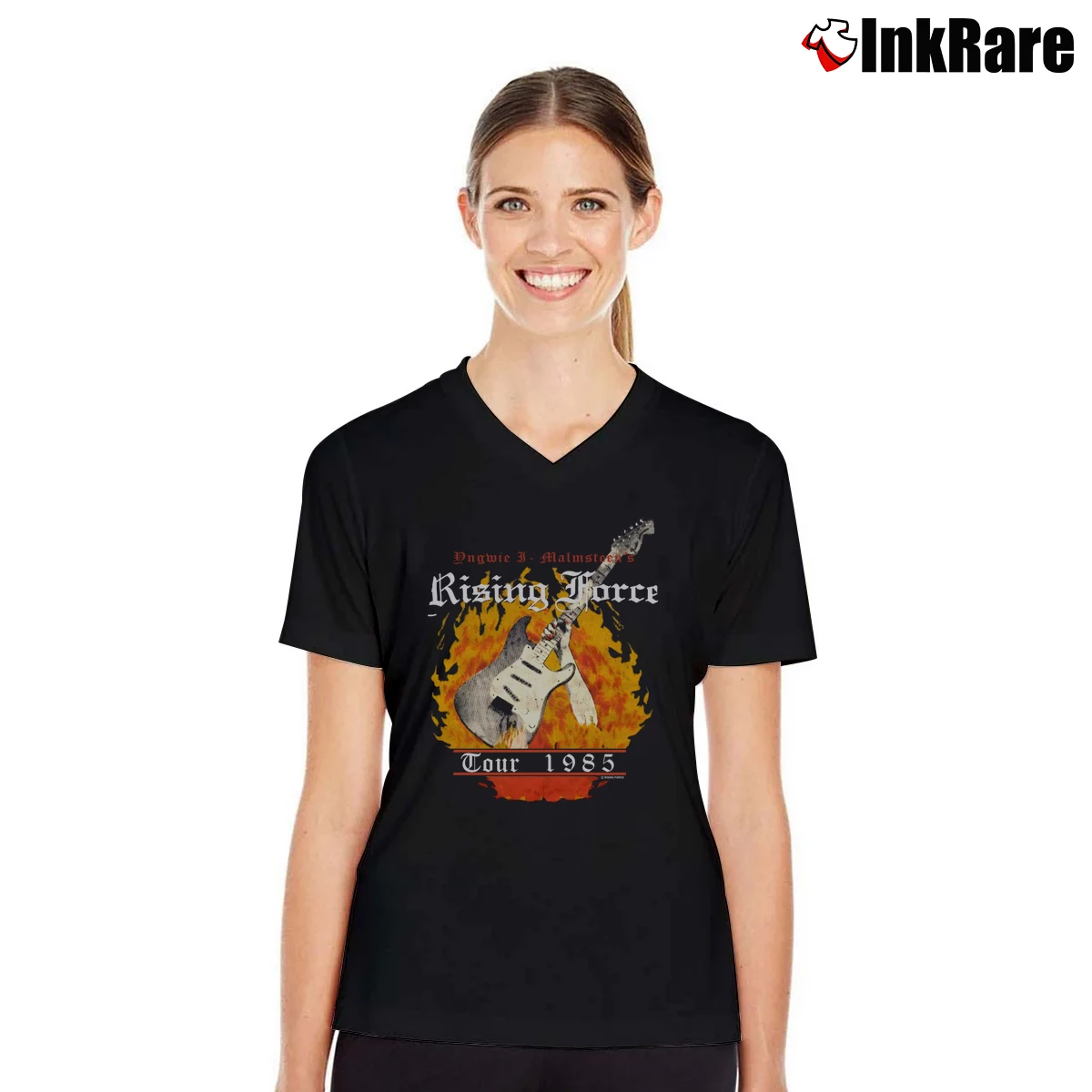Yngwie Malmsteen Rising Force Women’s V-Neck Tee in black – Flattering Fit Women’s Yngwie Malmsteen Rising Force V-Neck Tee in black | Chic Neckline, Soft Texture