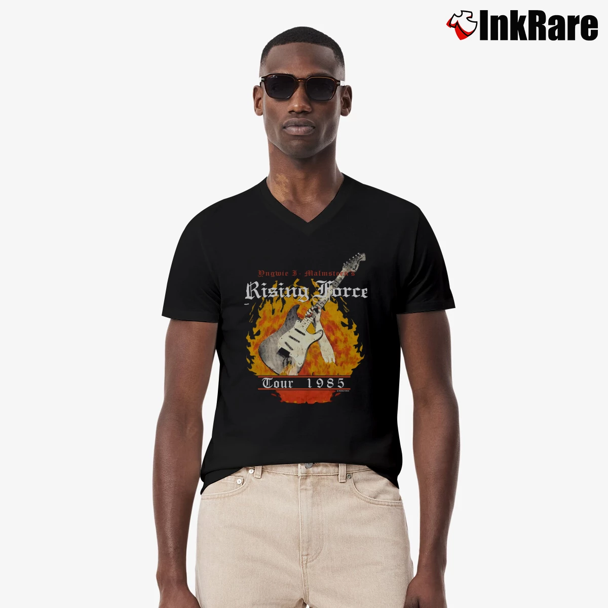 Yngwie Malmsteen Rising Force Men’s V-Neck Tee in black – Modern Essential Men’s Yngwie Malmsteen Rising Force V-Neck Tee in black | Sharp, Breathable, Everyday Staple