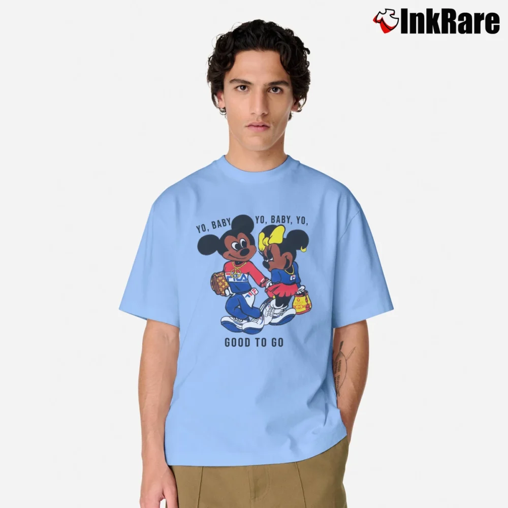 Men’s Yo Baby Got To Go Mickey Mouse Classic T-Shirt in light blue | Soft, Breathable Everyday Wear