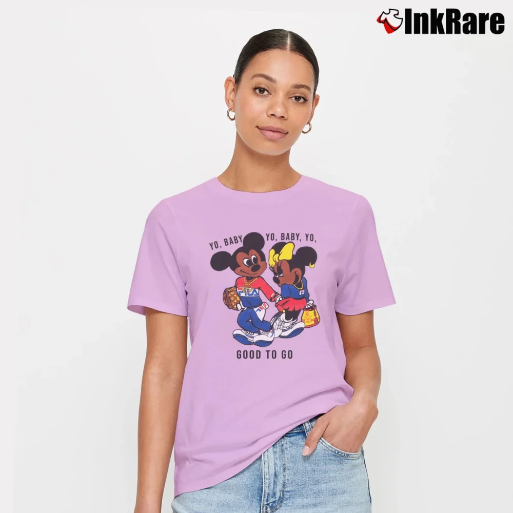 Women’s Yo Baby Got To Go Mickey Mouse Signature T-Shirt in light pink | Soft, Flattering Fit