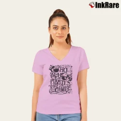 Women’s Yo Ho Pirates Life Mickey Minnie Disney Cruise V-Neck Tee in light pink | Chic Neckline, Soft Texture