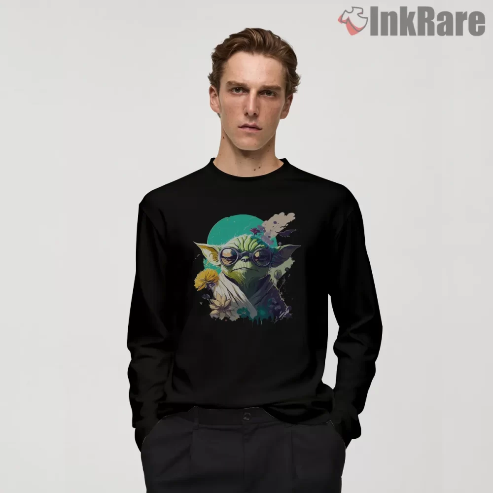 Yoda Lunar Sage Fantasy Art Shirt on black long sleeve shirt for men graphic tee