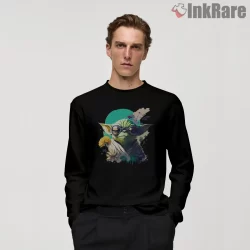 Yoda Lunar Sage Fantasy Art Shirt on black long sleeve shirt for men graphic tee