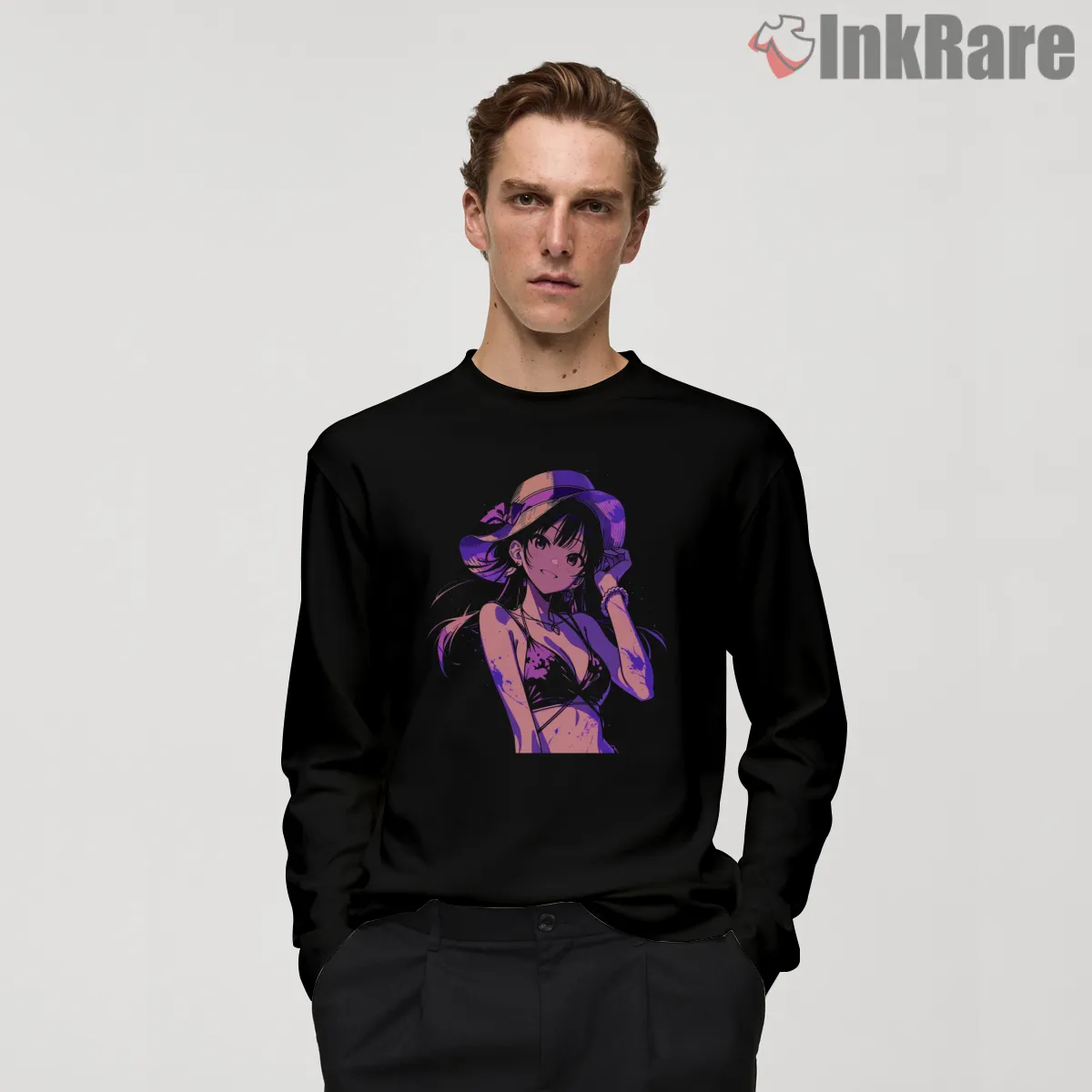 Yor Forger Summer Beach Neon Anime Shirt on black long sleeve shirt for men graphic tee