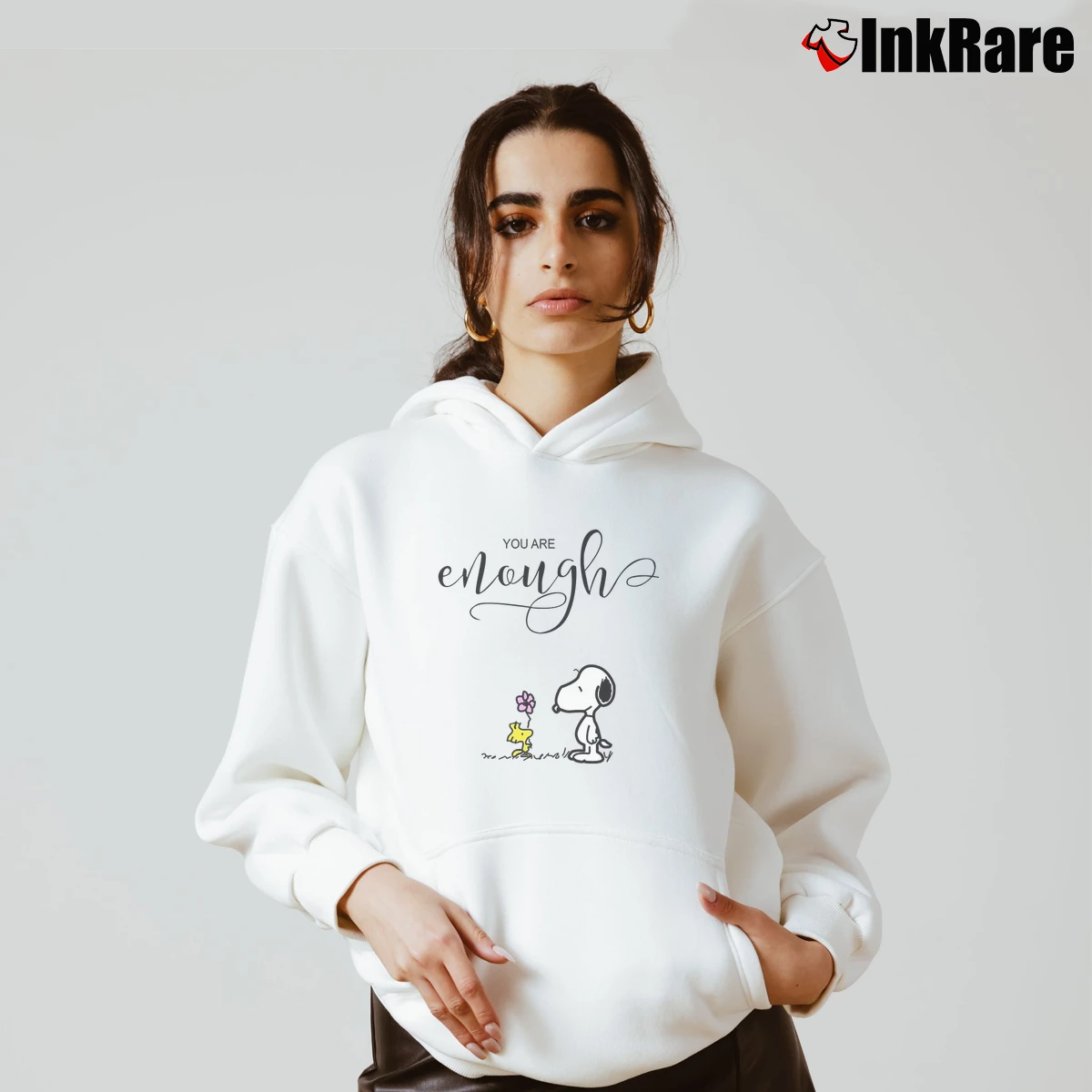 You Are Enough Snoopy Women’s Cozy Hoodie in white – Urban Chic Women’s You Are Enough Snoopy Cozy Hoodie in white | Warm, Structured, Stylish