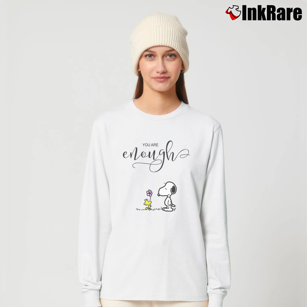 You Are Enough Snoopy Women’s Long-Sleeve Top in white – Effortless Layer Women’s You Are Enough Snoopy Long-Sleeve Top in white | Sleek, Versatile, All-Season