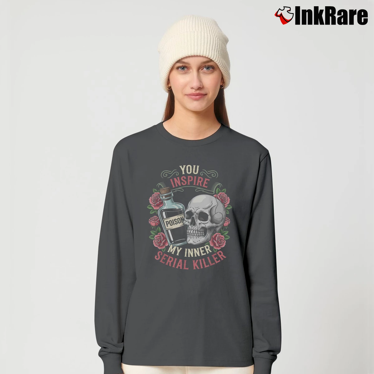 Women’s You Inspire My Inner Serial Killer Spooky Halloween Long-Sleeve Top in charcoal | Sleek, Versatile, All-Season