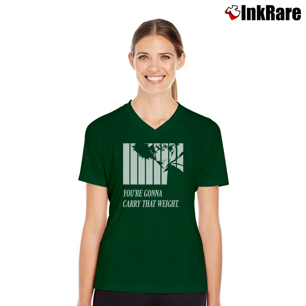 Women’s You're Gonna Carry That Weight Cowboy Bebop V-Neck Tee in forest green | Chic Neckline, Soft Texture