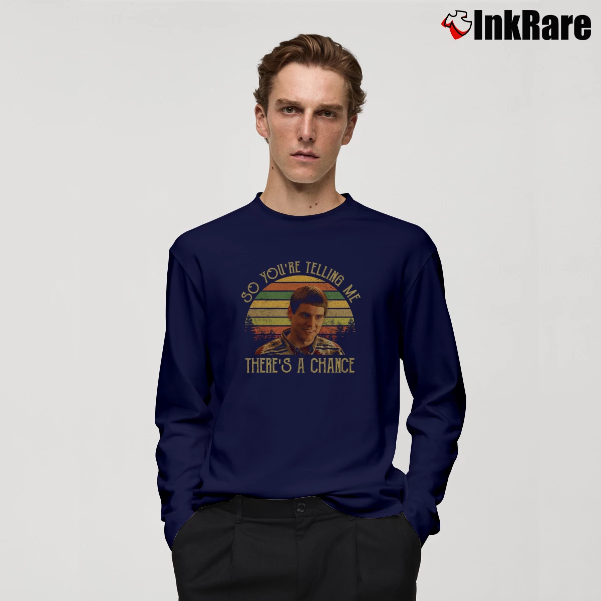 You’re Telling Me There’s A Chance Lloyd Christmas Men’s Long-Sleeve Tee in navy – Versatile Layering Men’s You're Telling Me There's A Chance Lloyd Christmas Long-Sleeve Shirt in navy | Sleek, Lightweight, Year-Round Wear