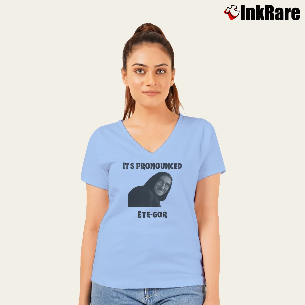 Women’s Young Frankenstein Igor V-Neck Tee in light blue | Chic Neckline, Soft Texture
