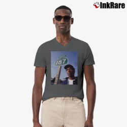 Men’s Young Snoop Dogg California 187 Hip Hop Rap Icon V-Neck Tee in charcoal | Sharp, Breathable, Everyday Staple
