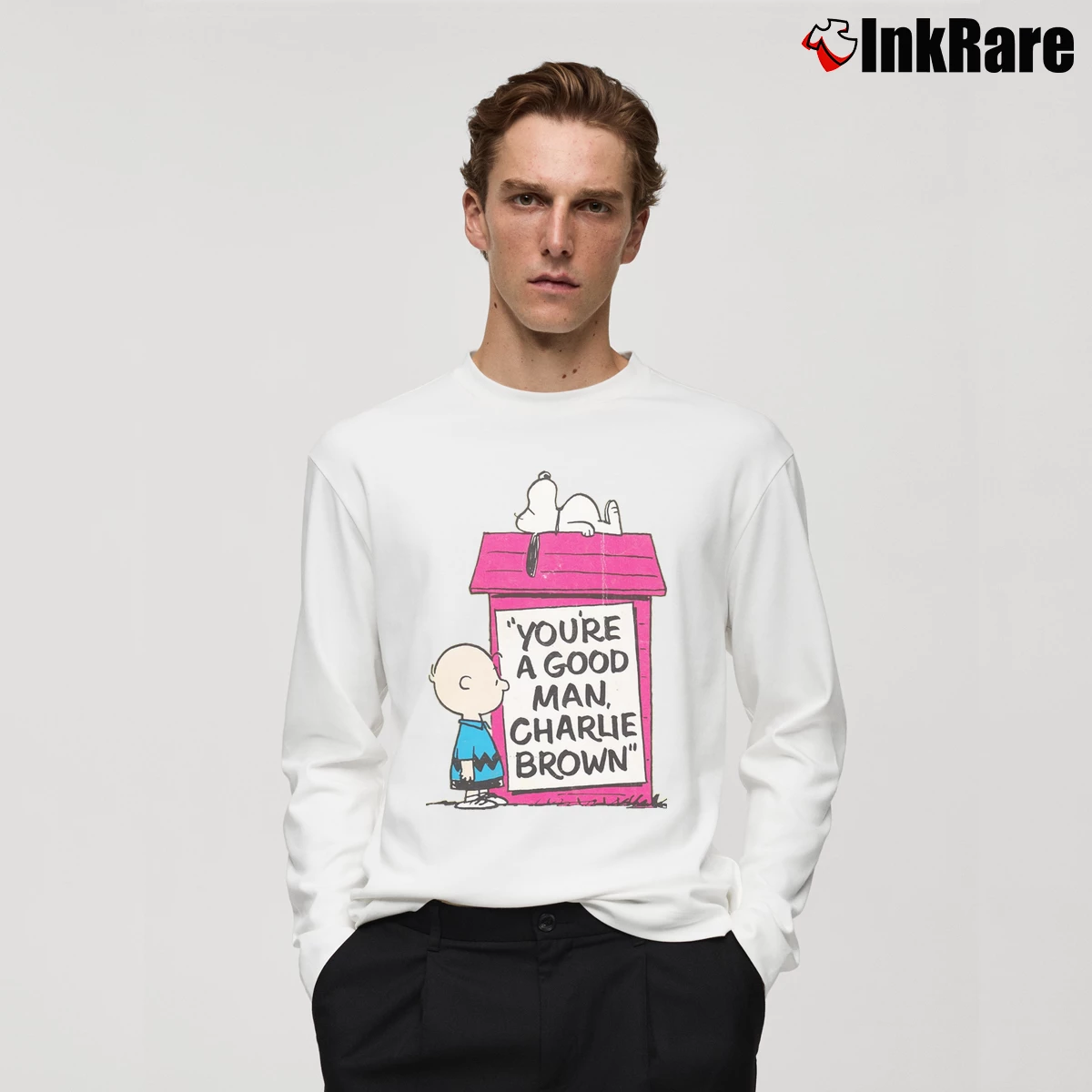 Youre A Good Man Charlie Brown Men’s Long-Sleeve Tee in white – Versatile Layering Men’s Youre A Good Man Charlie Brown Long-Sleeve Shirt in white | Sleek, Lightweight, Year-Round Wear