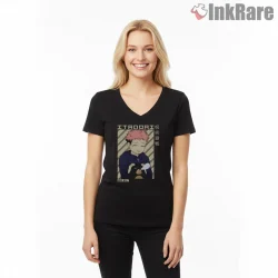 Yuji Itadori Cute Relaxed Chibi Anime Shirt on black v-neck shirt for women graphic tee