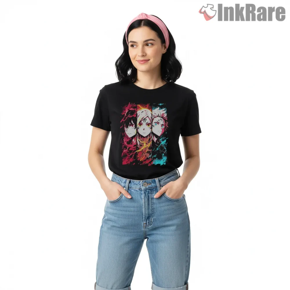 Yuji Itadori Dual Form Split Energy Anime Shirt on black short sleeve shirt for women graphic tee