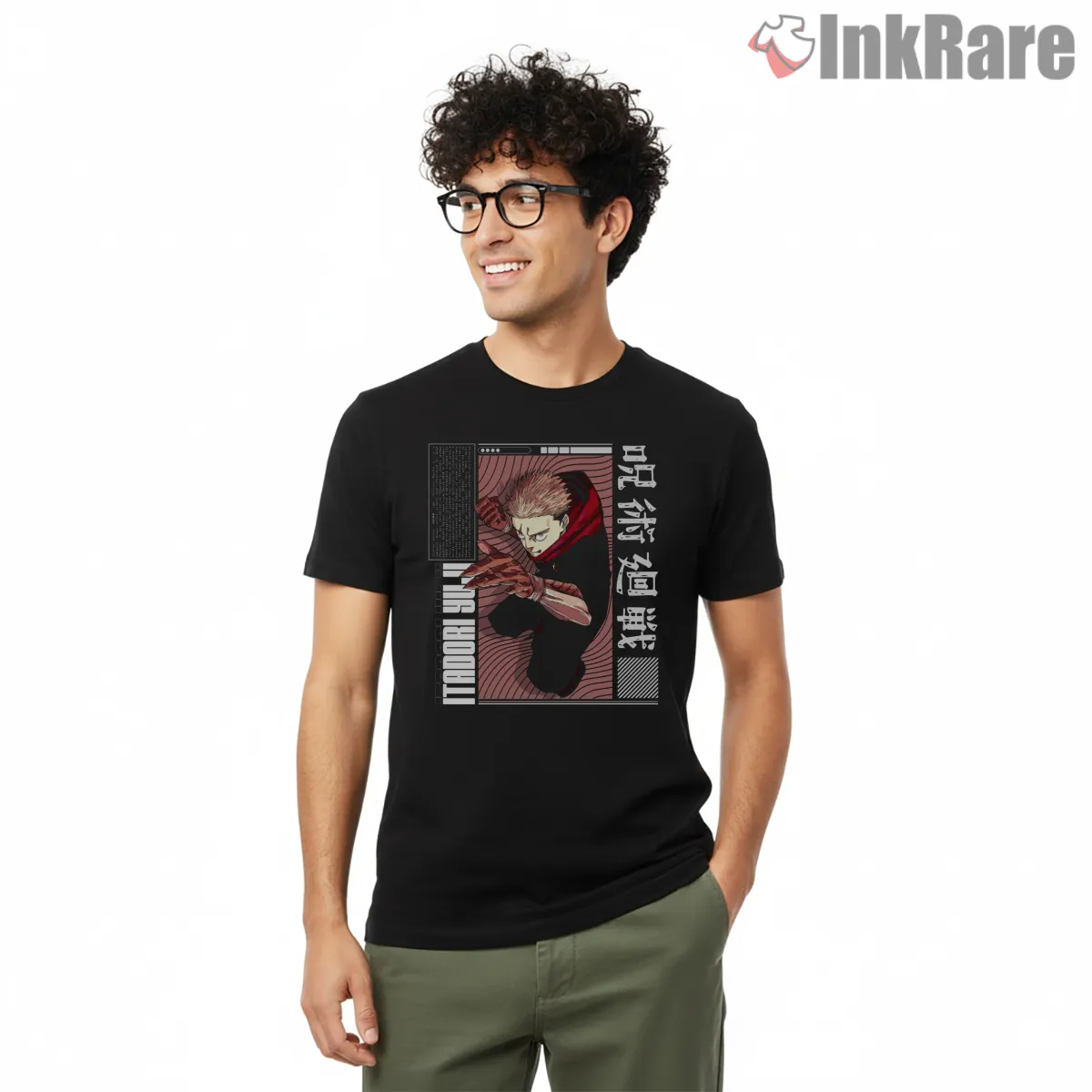 Yuji Itadori Streetwear Manga Panel Anime Shirt on black short sleeve shirt for men graphic tee