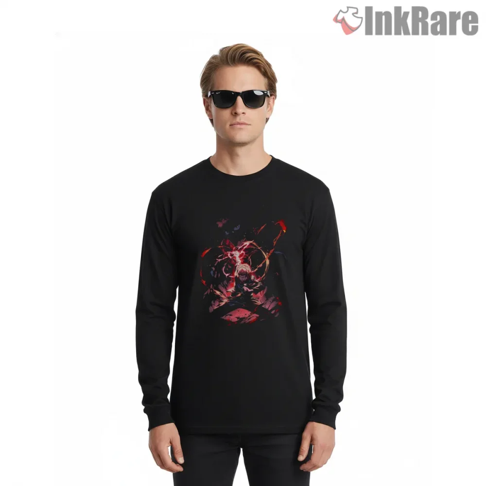 Yuji Itadori Sukuna Dark Fusion Energy Anime Shirt on black long sleeve shirt for men graphic tee
