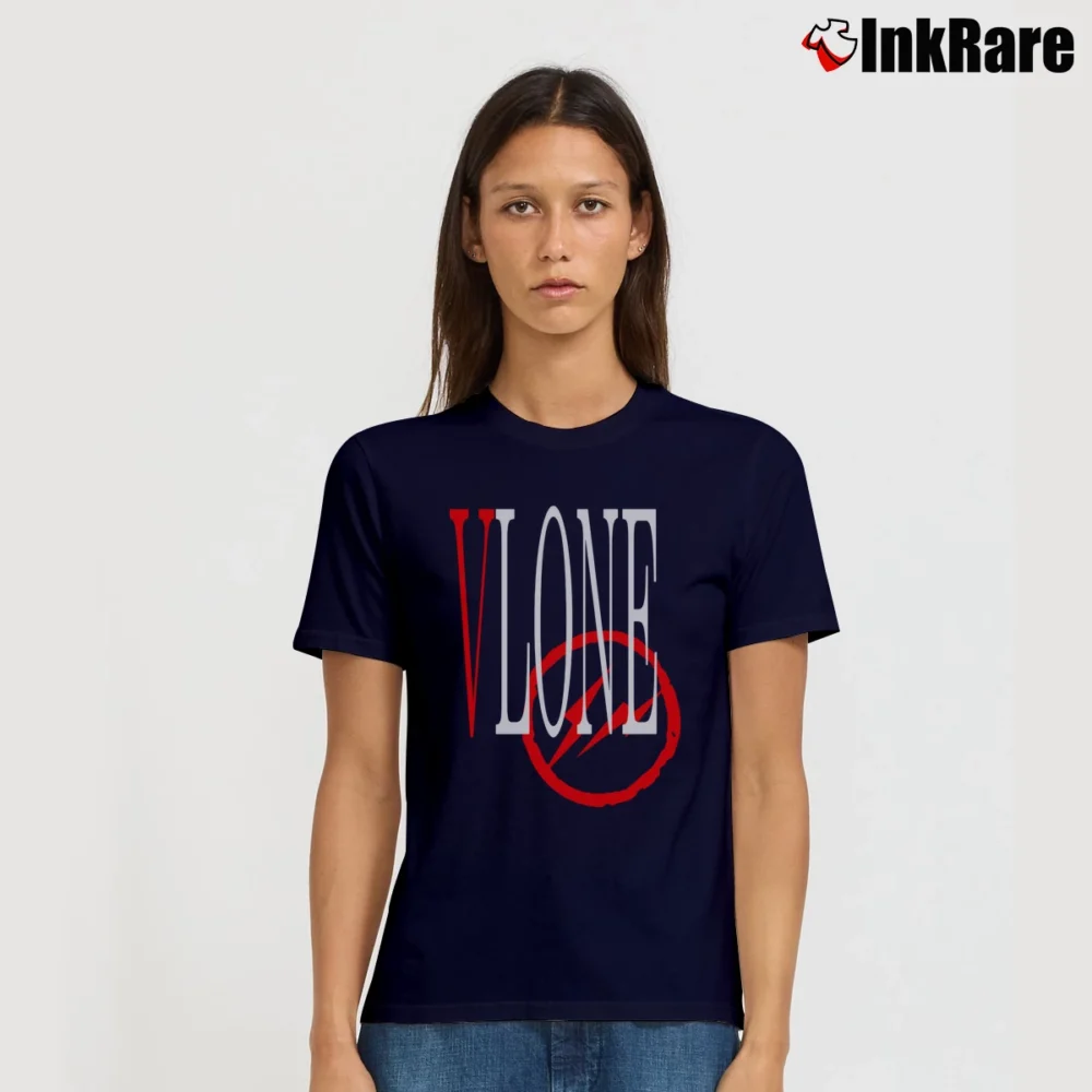 Women’s Yywan Tide Brand Vlone Big V Commemorative Limited Signature T-Shirt in navy | Soft, Flattering Fit