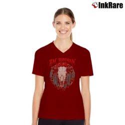 Women’s Zac Brown Band Steer Dream Cat V-Neck Tee in maroon | Chic Neckline, Soft Texture