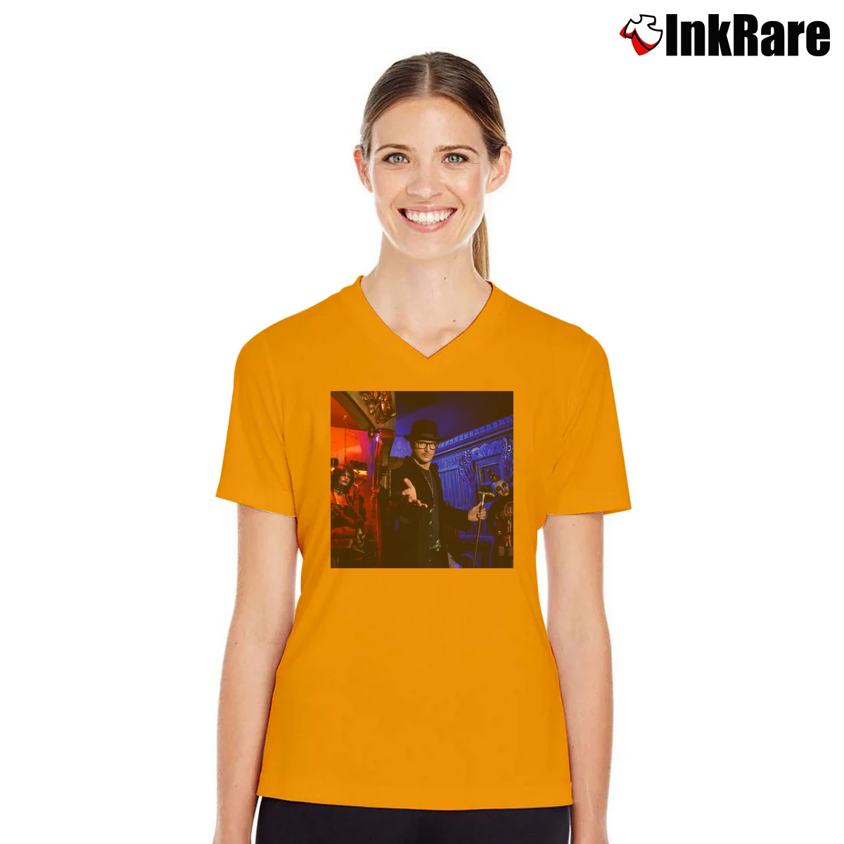 Women’s Zak Bagans V-Neck Tee in orange | Chic Neckline, Soft Texture
