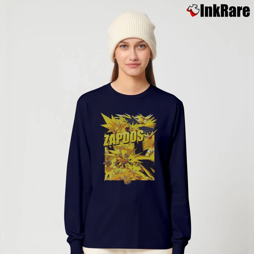 Women’s Zapdos Pokemon Retro Custom Graphic Long-Sleeve Top in navy | Sleek, Versatile, All-Season