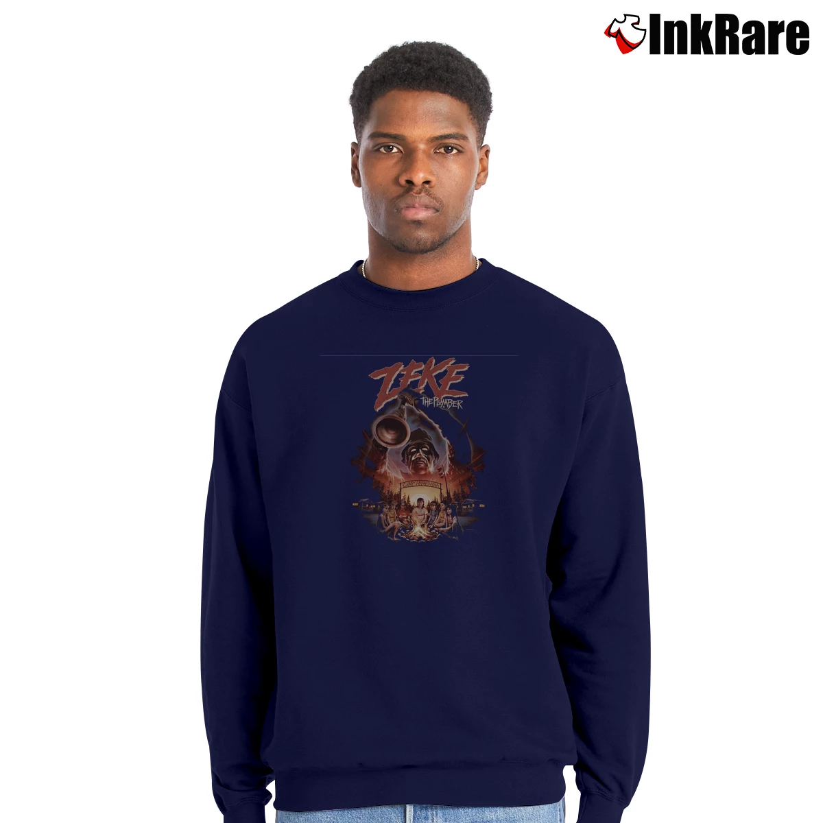 Men’s Zeke The Plumber Retro Horror Crewneck Sweatshirt in navy | Cozy Fabric, Clean Style