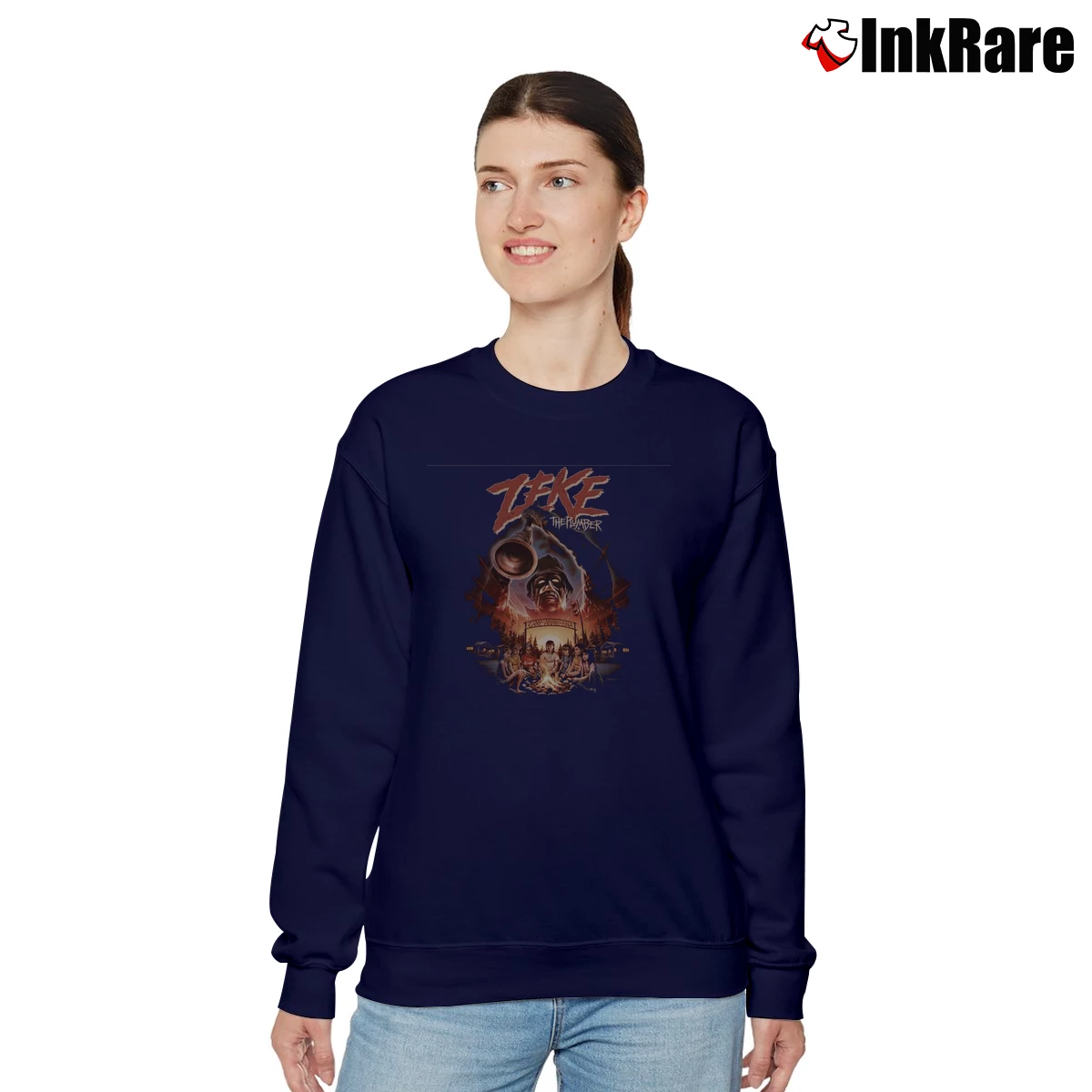 Women’s Zeke The Plumber Retro Horror Relaxed Sweatshirt in navy | Soft, Laid-Back Vibe