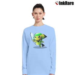 Women’s Zelda Pokemon Pikachu Link Crossover Long-Sleeve Top in light blue | Sleek, Versatile, All-Season