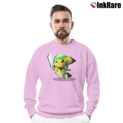 Men’s Zelda Pokemon Pikachu Link Crossover Crewneck Sweatshirt in light pink | Cozy Fabric, Clean Style
