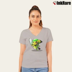 Women’s Zelda Pokemon Pikachu Link Crossover V-Neck Tee in sport grey | Chic Neckline, Soft Texture