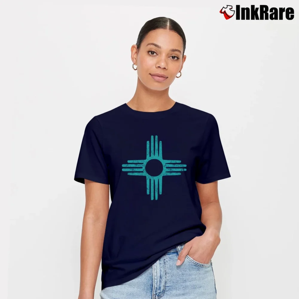 Women’s Zia Symbol New Mexico Turquoise Signature T-Shirt in navy | Soft, Flattering Fit
